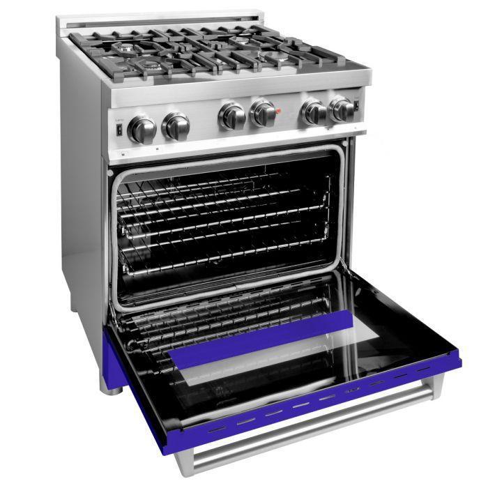 ZLINE Appliance Package - 30 in. Gas Range with Blue Matte Door & 30 in. Range Hood Package - 2KP-RGBMRH30