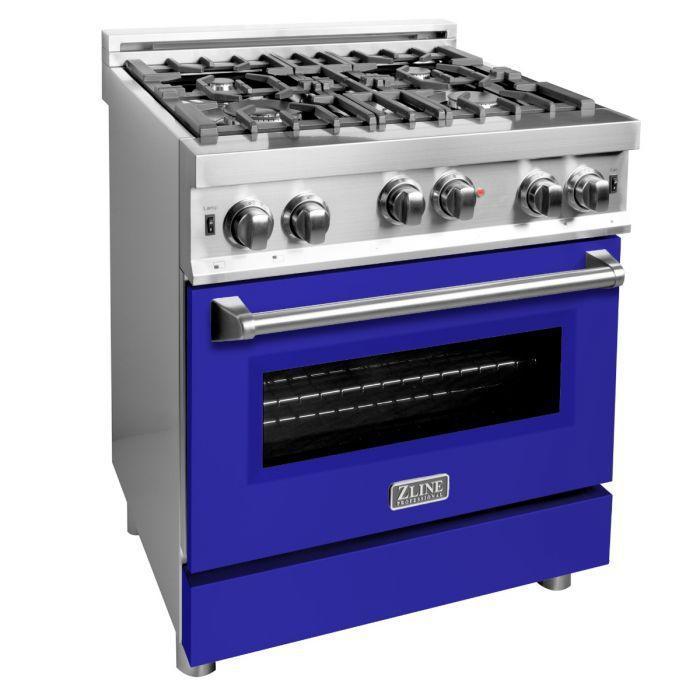 ZLINE Appliance Package - 30 in. Gas Range with Blue Matte Door & 30 in. Range Hood Package - 2KP-RGBMRH30