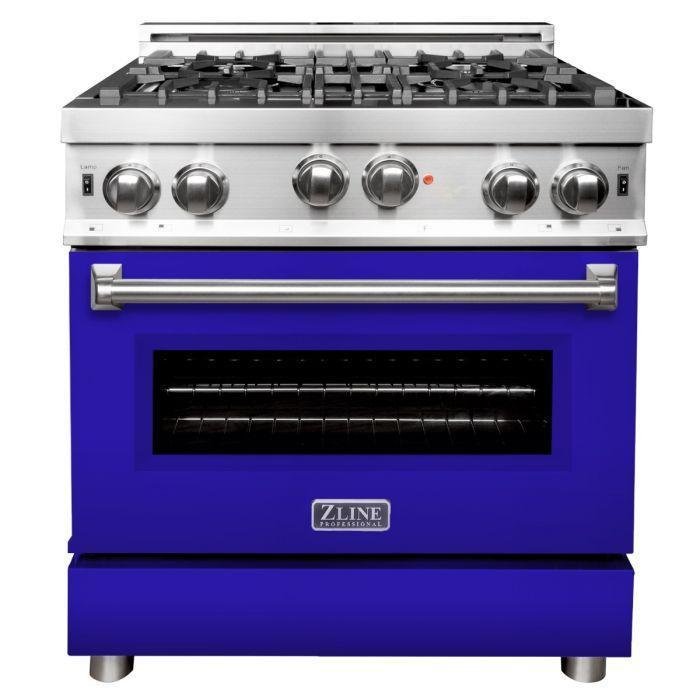 ZLINE Appliance Package - 30 in. Gas Range with Blue Matte Door & 30 in. Range Hood Package - 2KP-RGBMRH30