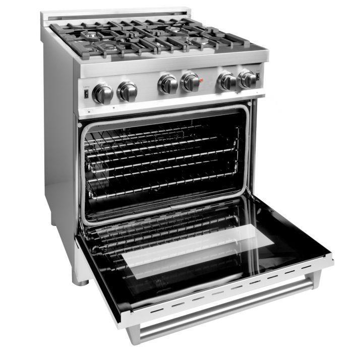 ZLINE Appliance Package - 30 in. Gas Range with White Matte Door & 30 in. Range Hood - 2KP-RGWMRH30