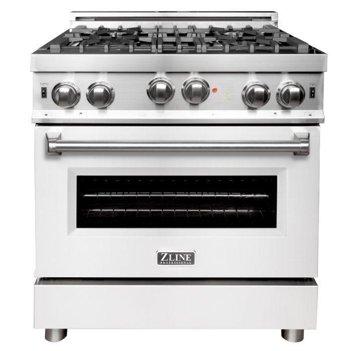 ZLINE Appliance Package - 30 in. Gas Range with White Matte Door & 30 in. Range Hood - 2KP-RGWMRH30