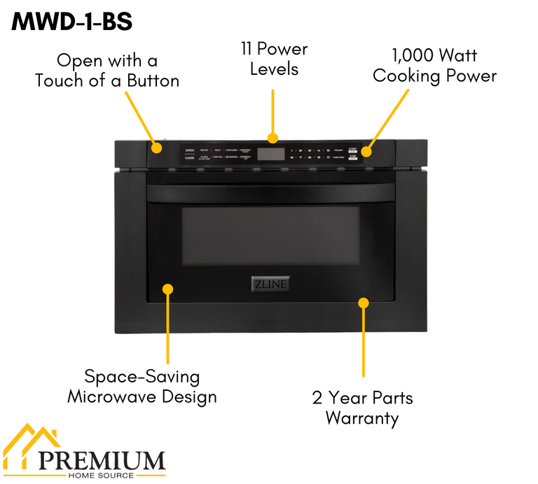 ZLINE Appliance Package - 30 in. Black Stainless Steel Gas Range, Range Hood, Microwave Drawer and Dishwasher  4KP-RGBRH30-MWDW