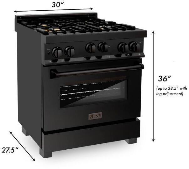 ZLINE Appliance Package - 30 in. Black Stainless Steel Gas Range, Range Hood, Microwave Drawer and Dishwasher  4KP-RGBRH30-MWDW