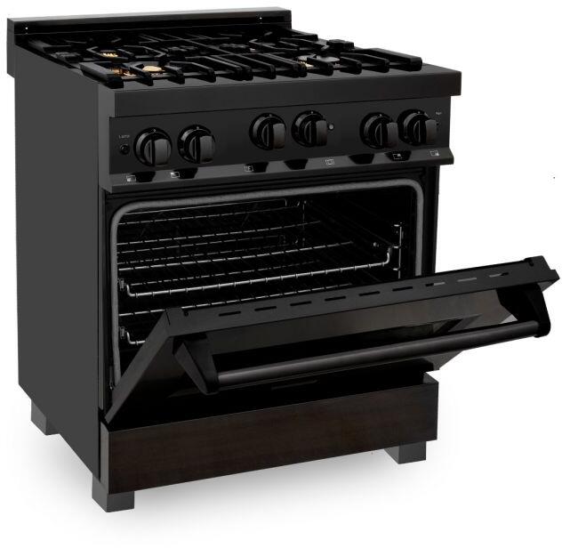 ZLINE Appliance Package - 30 in. Black Stainless Steel Gas Range, Range Hood, Microwave Drawer and Dishwasher  4KP-RGBRH30-MWDW