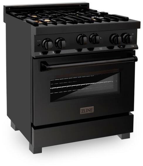 ZLINE Appliance Package - 30 in. Black Stainless Steel Gas Range, Range Hood, Microwave Drawer and Dishwasher  4KP-RGBRH30-MWDW