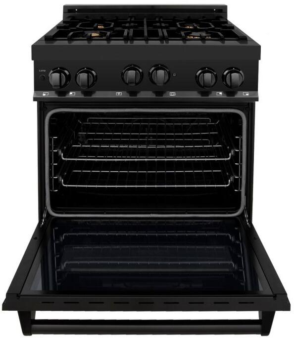 ZLINE Appliance Package - 30 in. Black Stainless Steel Gas Range, Range Hood, Microwave Drawer and Dishwasher  4KP-RGBRH30-MWDW