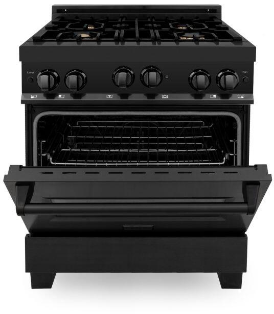 ZLINE Appliance Package - 30 in. Black Stainless Steel Gas Range, Range Hood, Microwave Drawer and Dishwasher  4KP-RGBRH30-MWDW