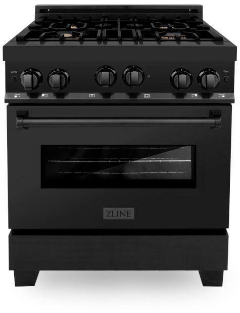 ZLINE Appliance Package - 30 in. Black Stainless Steel Gas Range, Range Hood, Microwave Drawer and Dishwasher  4KP-RGBRH30-MWDW