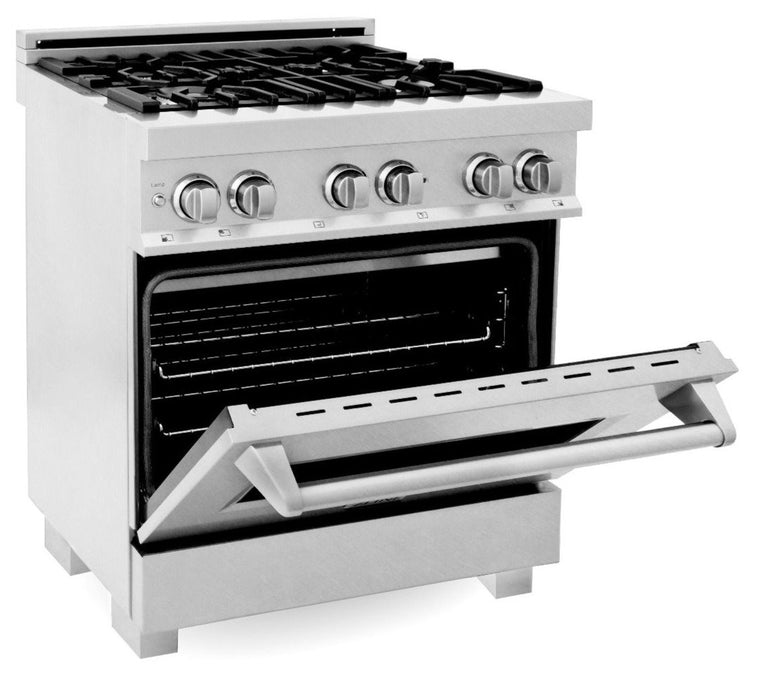 ZLINE Appliance Package - 30 in. DuraSnow® Stainless Dual Fuel Range, Ducted Vent Range Hood and Dishwasher - 3KP-RASRH30-DW