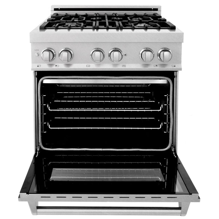 ZLINE Appliance Package - 30 in. DuraSnow® Stainless Dual Fuel Range, Ducted Vent Range Hood and Dishwasher - 3KP-RASRH30-DW