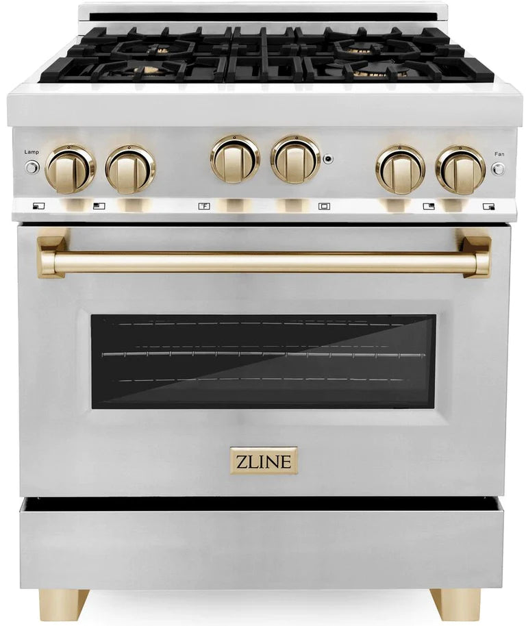 ZLINE 30 Inch Autograph Edition Gas Range in Stainless Steel with Champagne Bronze Accents, RGZ-30-CB