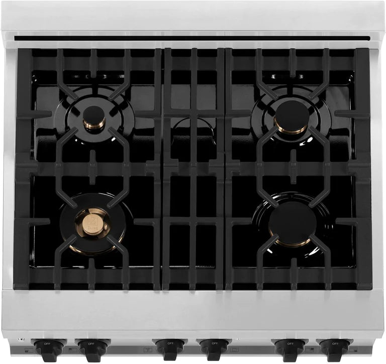 ZLINE 30 Inch Autograph Edition Gas Range in Stainless Steel with Champagne Bronze Accents, RGZ-30-CB