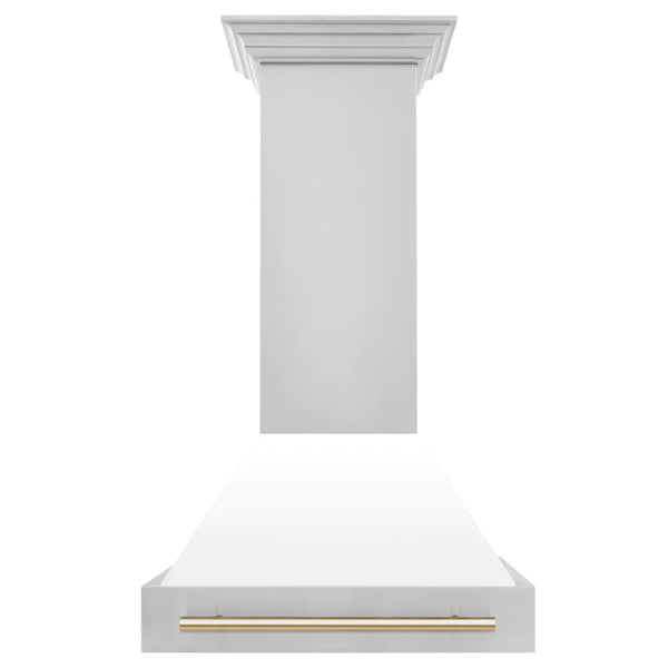 ZLINE 30 inch Autograph Edition Range Hood with Stainless Steel Shell and Champagne Bronze Handle, 8654STZ-30-CB