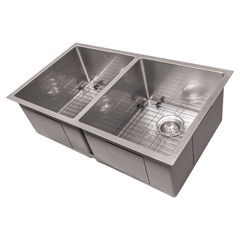 ZLINE 33 in. Anton Undermount Double Bowl Kitchen Sink with Bottom Grid (SR50D-33)