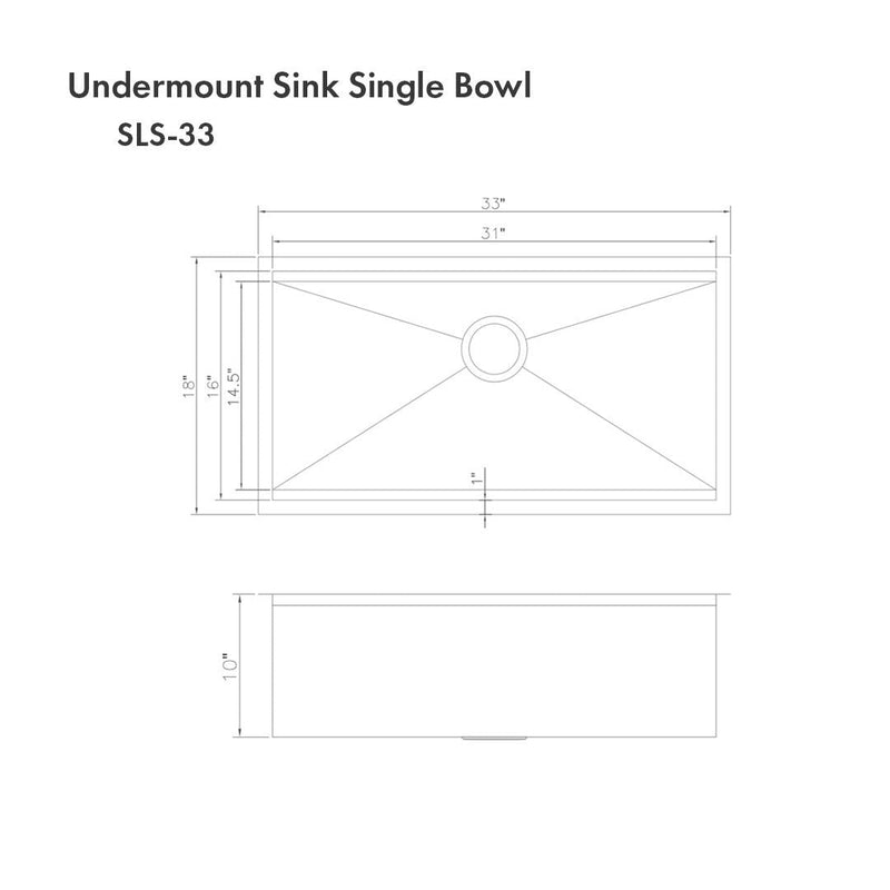 ZLINE 33" Garmisch Undermount Single Bowl Kitchen Sink with Bottom Grid and Accessories 
