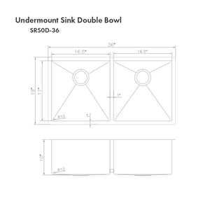 ZLINE 36" Anton Undermount Double Bowl Kitchen Sink with Bottom Grid