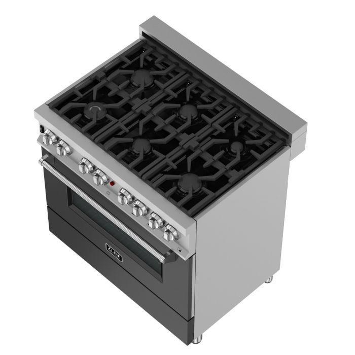 ZLINE Appliance Package - 36" Dual Fuel Range in DuraSnow® with Black Matte Door & 36" Range Hood - 2KP-RASBLMRH36