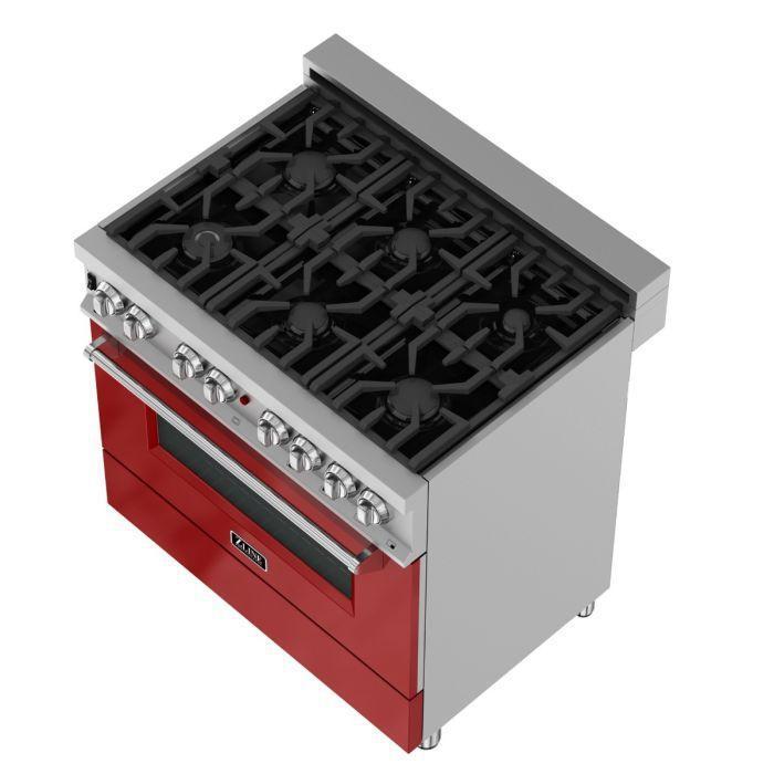 ZLINE Appliance Package - 36" Dual Fuel Range in DuraSnow® with Red Gloss Door & 36" Range Hood - 2KP-RASRGRH36