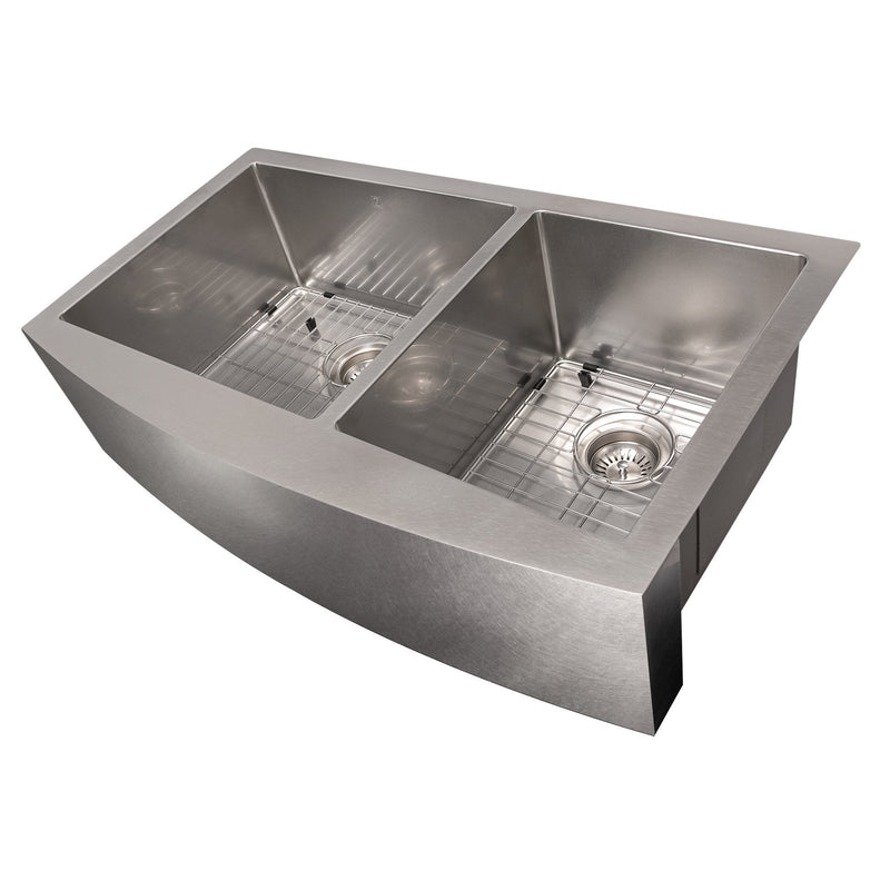 ZLINE 36 in. Courchevel Farmhouse Apron Mount Double Bowl Kitchen Sink with Bottom Grid (SA60D)