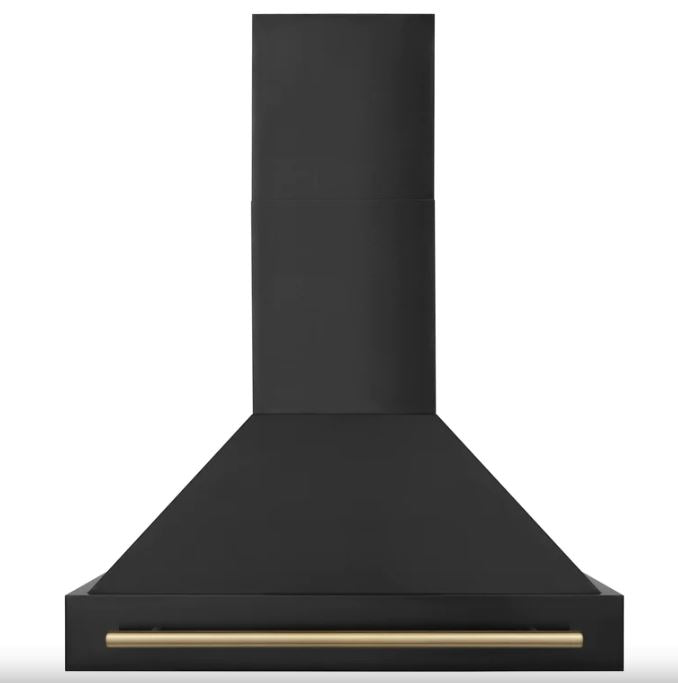 ZLINE 36 In. Autograph Edition Black Stainless Steel Range Hood with Champagne Bronze Handle, BS655Z-36-CB