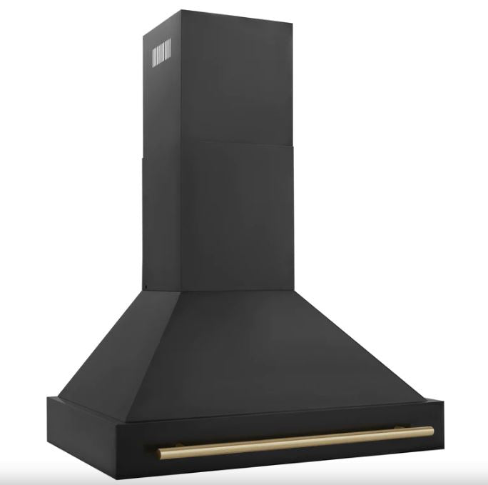 ZLINE 36 In. Autograph Edition Black Stainless Steel Range Hood with Champagne Bronze Handle, BS655Z-36-CB