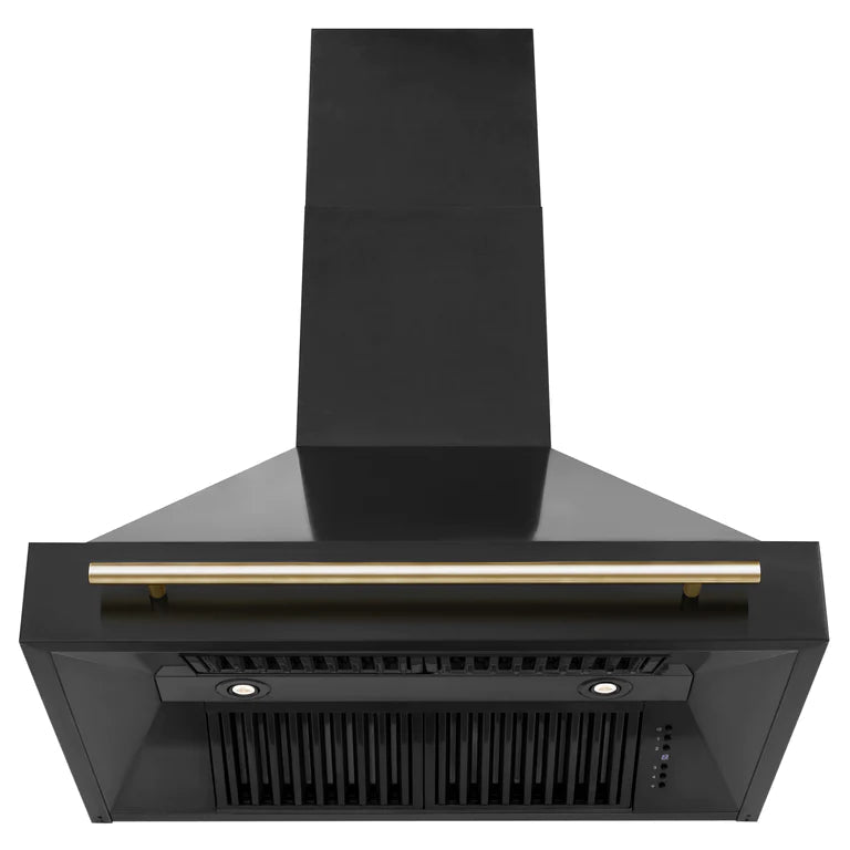 ZLINE 36 In. Autograph Edition Black Stainless Steel Range Hood with Gold Handle, BS655Z-36-G