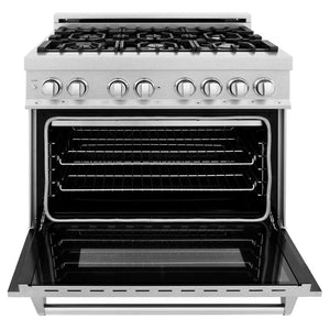 ZLINE Appliance Package - 36 in. Kitchen Package with DuraSnow® Stainless Dual Fuel Range, Ducted Vent Range Hood and Dishwasher - 3KP-RASRH36-DW