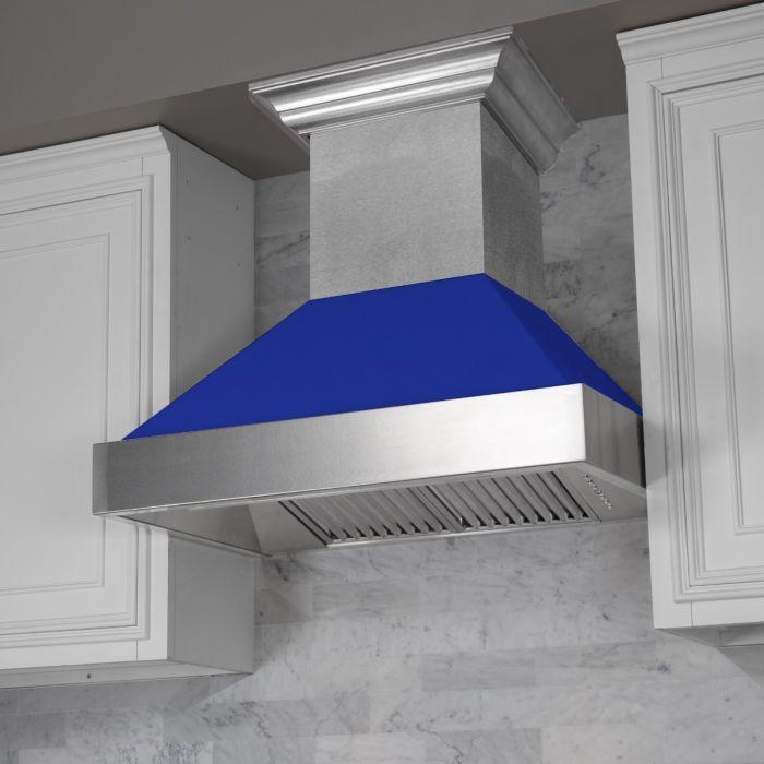 ZLINE Appliance Package - 36" Professional Gas Range in DuraSnow® with Blue Gloss Matte Door & 36" Range Hood - 2KP-RGSBGRH36