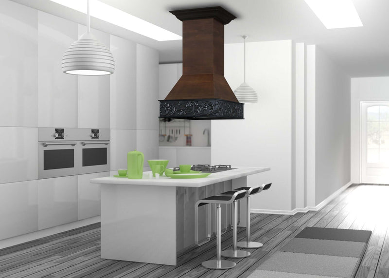 ZLINE 36 in. Wooden Island Mount Range Hood in Antigua and Walnut (9373AR-36)