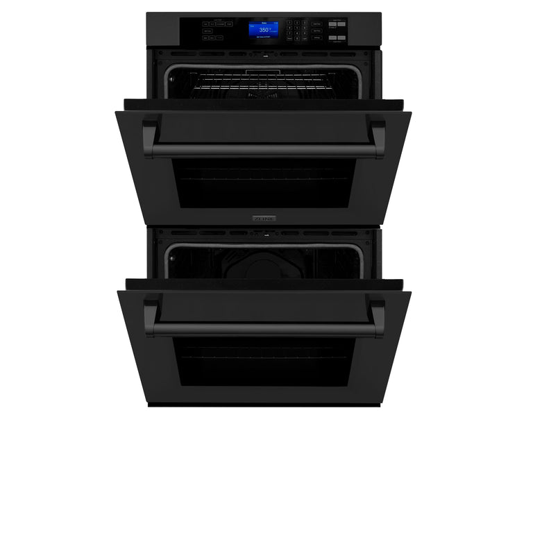 ZLINE 4-Piece Appliance Package - 30 In. Rangetop, Range Hood, Refrigerator, and Double Wall Oven in Black Stainless Steel - 4KPR-RTBRH30-AWD