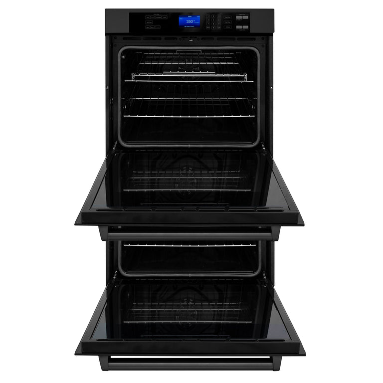 ZLINE 4-Piece Appliance Package - 30 In. Rangetop, Range Hood, Refrigerator, and Double Wall Oven in Black Stainless Steel - 4KPR-RTBRH30-AWD