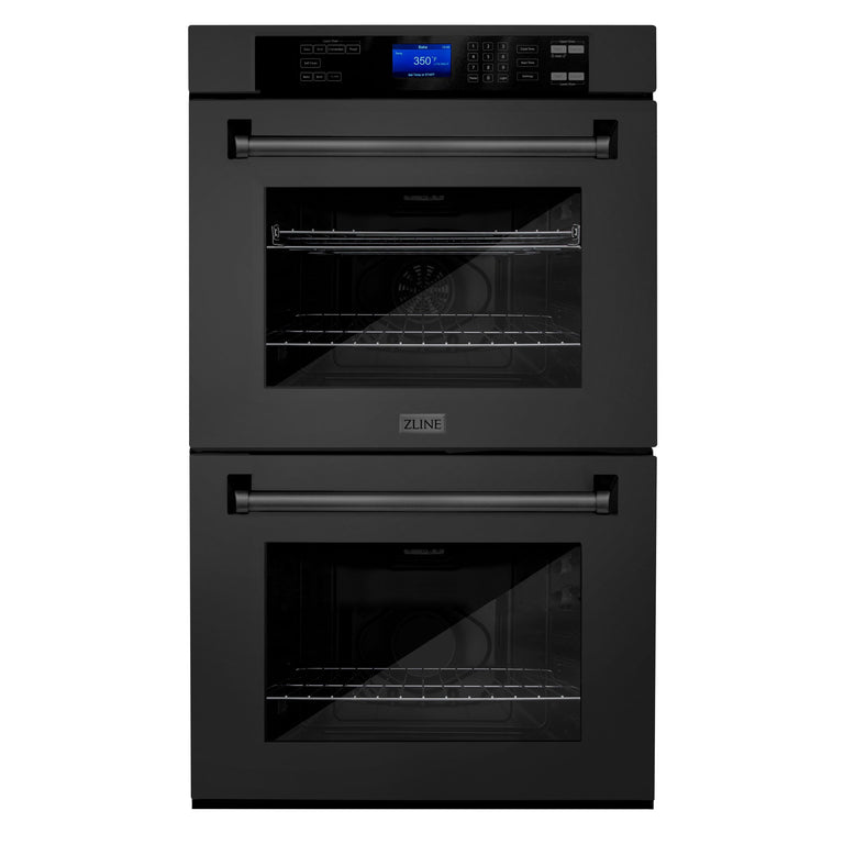 ZLINE 4-Piece Appliance Package - 30 In. Rangetop, Range Hood, Refrigerator, and Double Wall Oven in Black Stainless Steel - 4KPR-RTBRH30-AWD