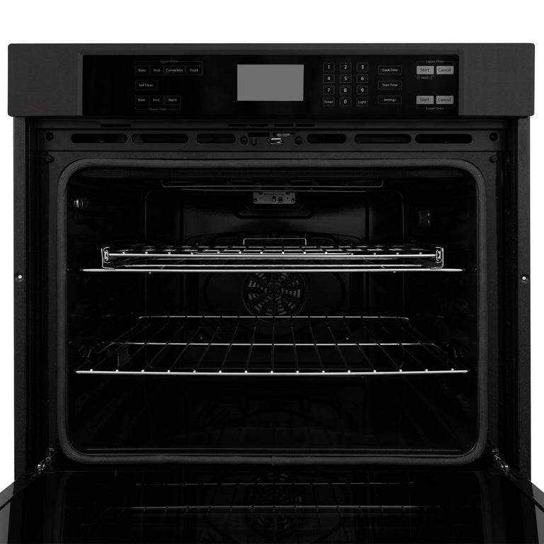 ZLINE 4-Piece Appliance Package - 30 In. Rangetop, Range Hood, Refrigerator, and Double Wall Oven in Black Stainless Steel - 4KPR-RTBRH30-AWD