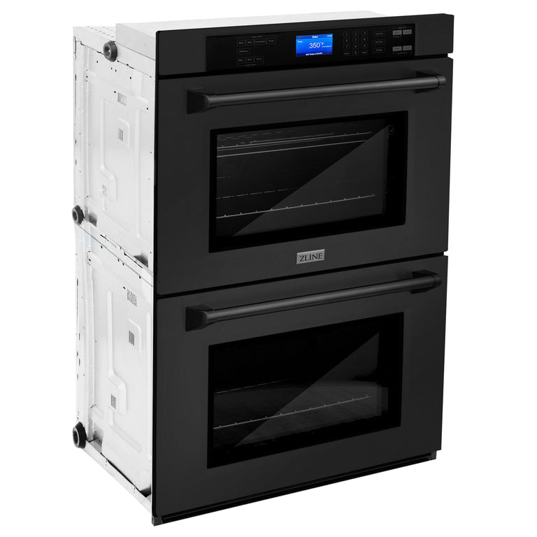 ZLINE 4-Piece Appliance Package - 30 In. Rangetop, Range Hood, Refrigerator, and Double Wall Oven in Black Stainless Steel - 4KPR-RTBRH30-AWD