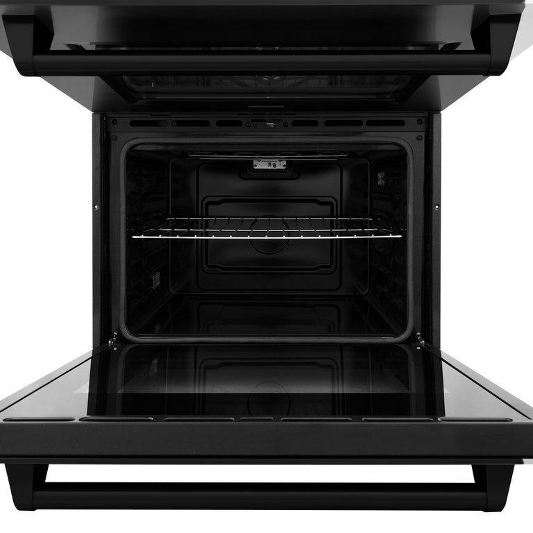 ZLINE 4-Piece Appliance Package - 30 In. Rangetop, Range Hood, Refrigerator, and Double Wall Oven in Black Stainless Steel - 4KPR-RTBRH30-AWD