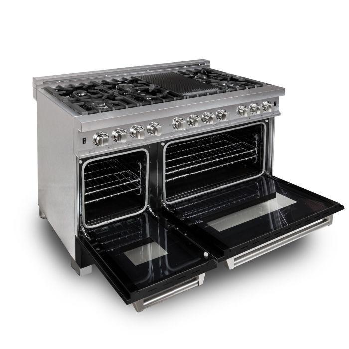 ZLINE Appliance Package - 48" Dual Fuel Range with Black Matte Door & 48" Range Hood - 2KP-RASBLMRH48