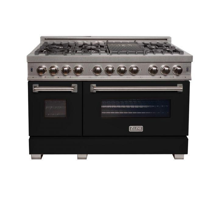 ZLINE Appliance Package - 48" Dual Fuel Range with Black Matte Door & 48" Range Hood - 2KP-RASBLMRH48