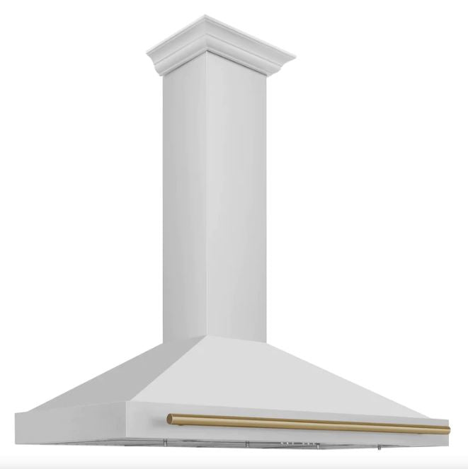 ZLINE 48 Inch Autograph Edition Stainless Steel Range Hood with Champagne Bronze Handle, 8654STZ-48-CB