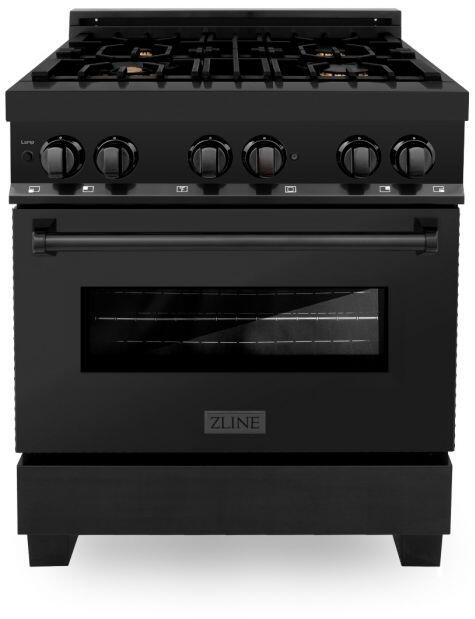 ZLINE Appliance Package - 30 in. Dual Fuel Range, Microwave, Refrigerator in Black Stainless - 3KPR-RABOTRH30