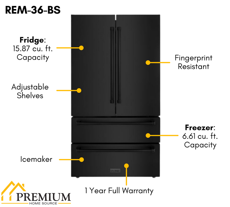 ZLINE Appliance Package - 30 in. Dual Fuel Range, Microwave, Refrigerator in Black Stainless - 3KPR-RABOTRH30