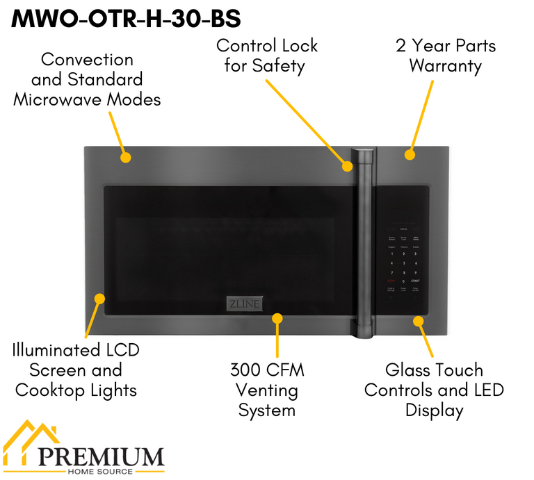 ZLINE Appliance Package - 30 in. Dual Fuel Range, Microwave, Refrigerator in Black Stainless - 3KPR-RABOTRH30