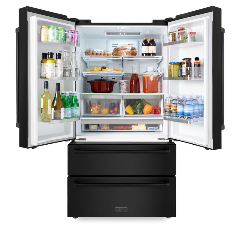 ZLINE Appliance Package - 30 in. Dual Fuel Range, Microwave, Refrigerator in Black Stainless - 3KPR-RABOTRH30