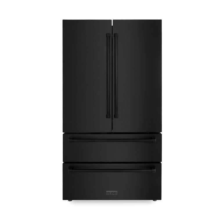 ZLINE Appliance Package - 30 in. Dual Fuel Range, Range Hood, Microwave Drawer, Refrigerator in Black Stainless - 4KPR-RABRH30-MW