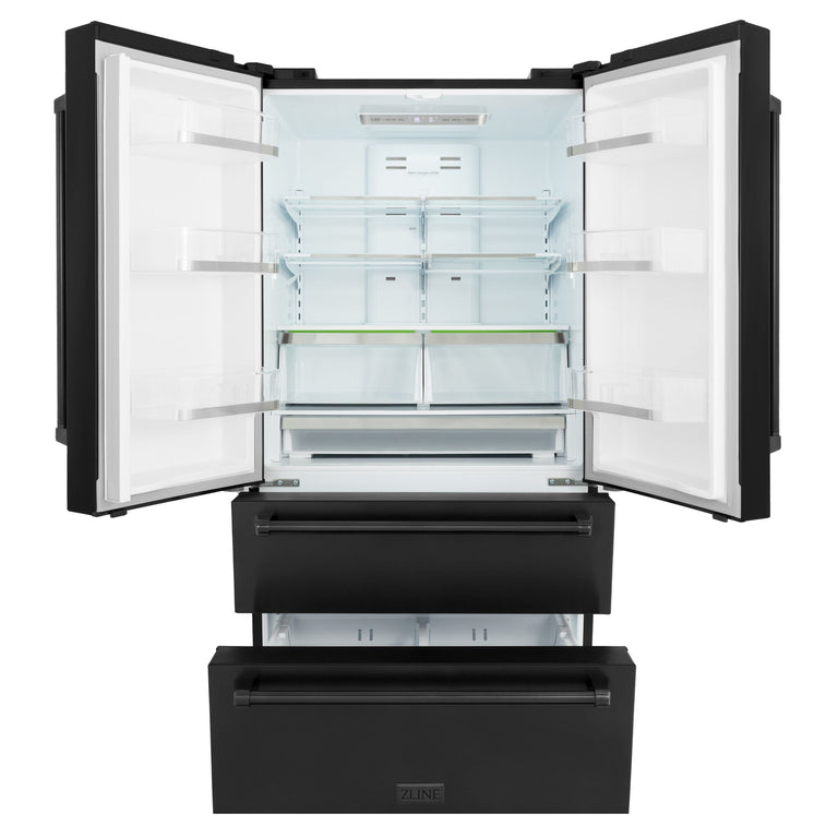 ZLINE Appliance Package - 30 in. Gas Range, Range Hood, Microwave, Refrigerator in Black Stainless - 4KPR-RGBRH30-MW