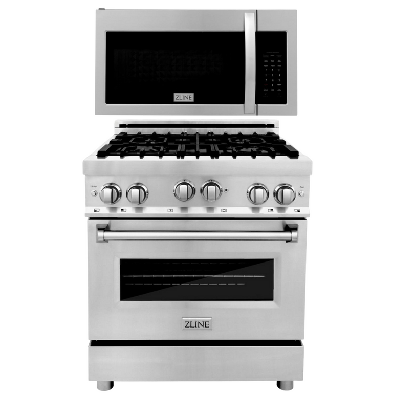 ZLINE Appliance Package - 30 Inch Gas Range and Over-the-Range Microwave 