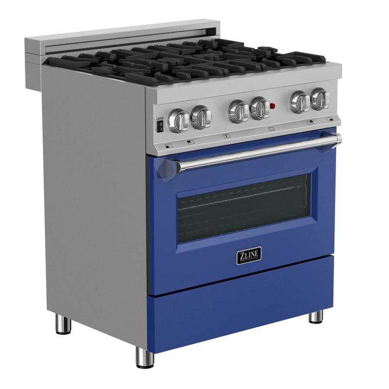 ZLINE Appliance Package -30" Kitchen Package with DuraSnow® Stainless Steel Dual Fuel Range with Blue Matte Door and Convertible Vent Range Hood - 2KP-RASBMRH30