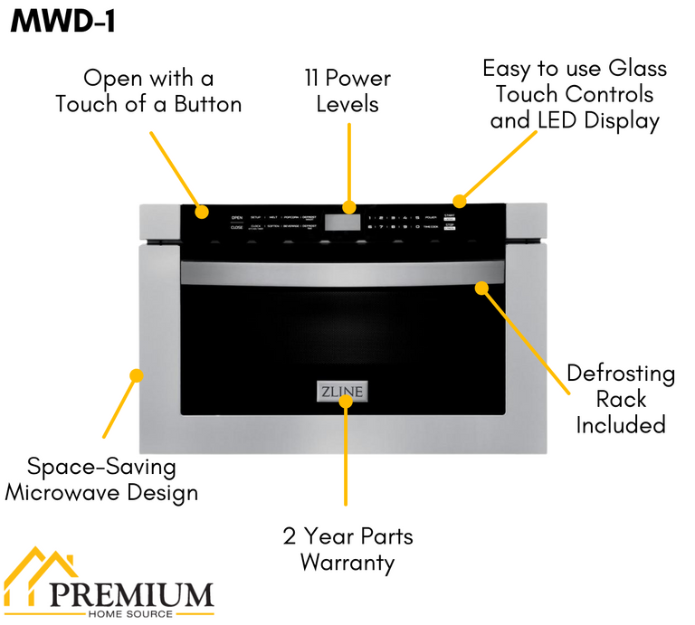 ZLINE Appliance Package - 36 in. Dual Fuel Range, Range Hood, Microwave Drawer - 3KP-RARH36-MW
