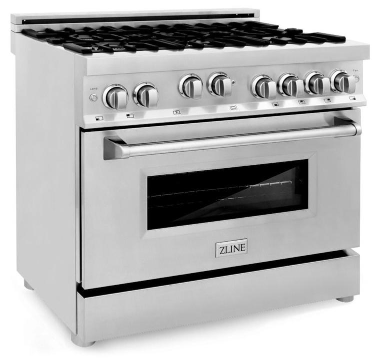 ZLINE Appliance Package - 36 in. Gas Range, Range Hood and Microwave Drawer - 3KP-RGRH36-MW