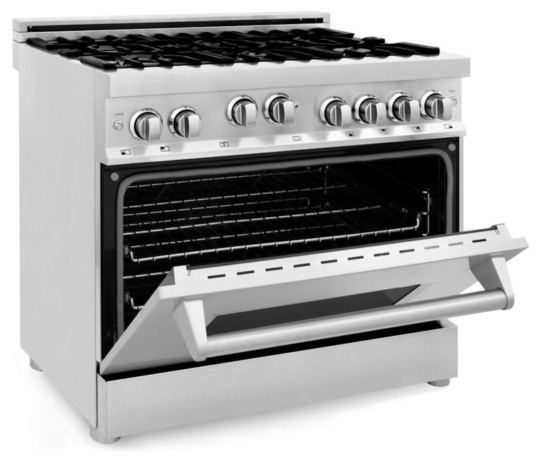 ZLINE Appliance Package - 36 in. Gas Range, Range Hood, Microwave Drawer, 3 Rack Dishwasher - 4KP-RGRH36-MWDWV