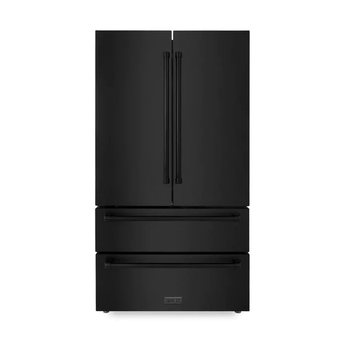 ZLINE Appliance Package - 36" Kitchen Package with Black Stainless Steel Refrigeration, Gas Range and Microwave Drawer - 4KPR-RGBRH36-MW